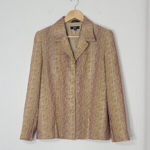 Philippe Adec Brown Orange Cotton Blend Button Front Lightweight Blazer Size 10